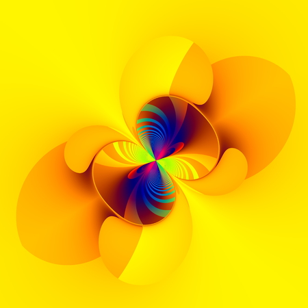 Weird abstract digital imagery. Flat style. Modern design concept. Computer art deco. Rounded icon isolated on yellow background. Digitally generated image in square shape. With copy space as creative elements. For pretty stylish text on the blank.の写真素材
