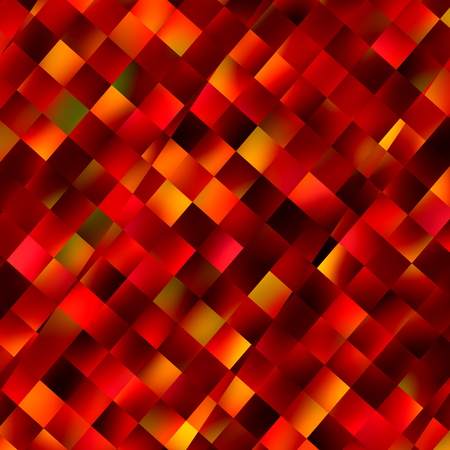 Orange background. Decoration with square pattern. Color image. Abstract art. Colour backdrop. Modern computer display backdrops. Beautiful texture effect. Colored squares in different colours. Tile wallpaper concept. Red block wall. Designer graphic.の写真素材