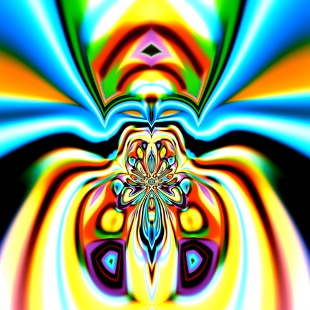 Colorful spider abstraction. Creative design illustration. Modern art composition. Surreal picture style. Ornate decoration. Abstract background. Psychedelic web elements. Colors symmetry. Different colours. Computer rendered visualization. Cool effect.の写真素材