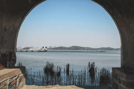 Taihu Fairy Island in Yuantouzhu, Taihu Lake, Wuxiの写真素材