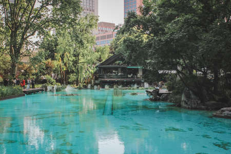 Central Lake and Thai Restaurant in Shanghai Jing'an Parkの写真素材