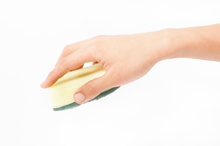 cleaning with sponge isolated against white backgroundの写真素材