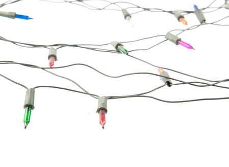 Tangled Christmas lightsの写真素材