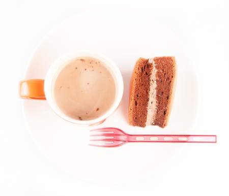 Espresso cup with cake on white backgroundの写真素材