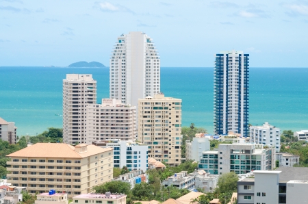 The view from the sea of the buildings and skyscrapers in Pattaya Beach.Thailandの写真素材