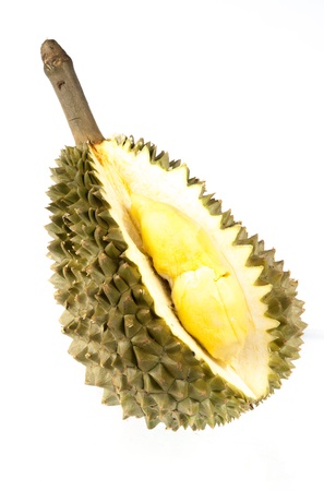 Close up of peeled durian isolated on white background.の写真素材