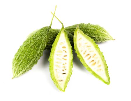 Bitter cucumber, herbal plant isolated on white background.の写真素材