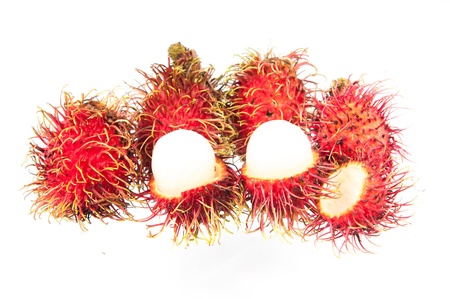 Tropical fruit, rambutan on white backgroundの写真素材
