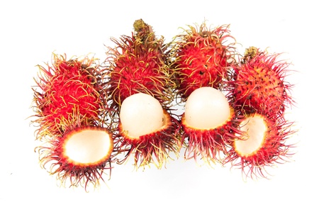 Tropical fruit, rambutan on white backgroundの写真素材