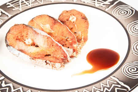 Roasted salmon in the plateの写真素材