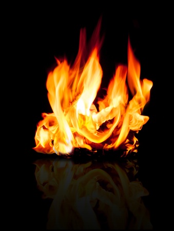 Fire flames on a black backgroundの写真素材