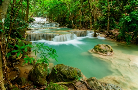 Thailand waterfall in Kanjanaburi (Huay Mae Kamin)の写真素材