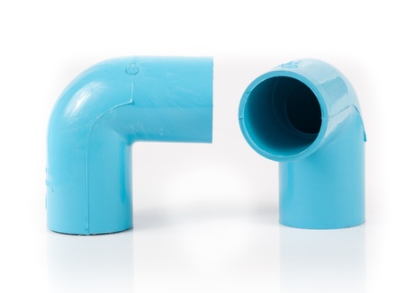 blue pvc pipe connection isolated on white