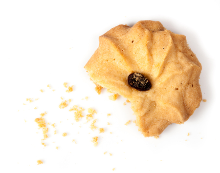 Oatmeal cookies with raisin on a white backgroundの写真素材