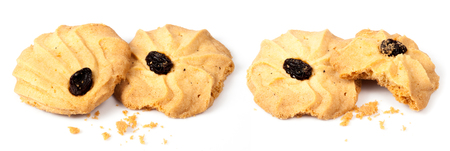 Oatmeal cookies with raisin on a white backgroundの写真素材