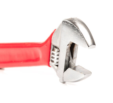 Red and Silver Metal Monkey Wrench Isolated On White Background.の写真素材
