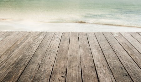 wood terrace on the beachの写真素材