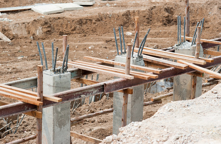 Poured cement with steel poles for constructionの写真素材