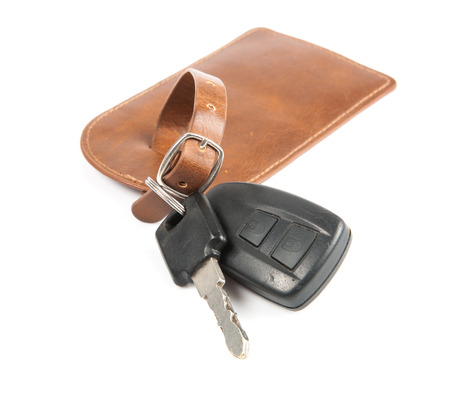 Electronic car key and its keyring with leatherの写真素材
