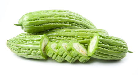 Bitter melons on white backgroundの写真素材