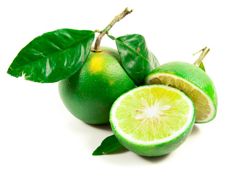 Fresh limes isolated on whiteの写真素材