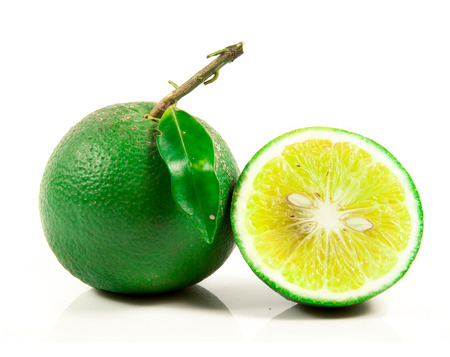 Fresh limes isolated on whiteの写真素材