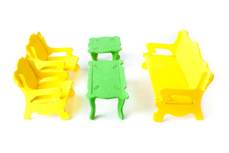 isolated yellow chair on white backgroundの写真素材