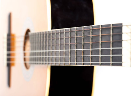 closeup shot of guitar and stringsの写真素材