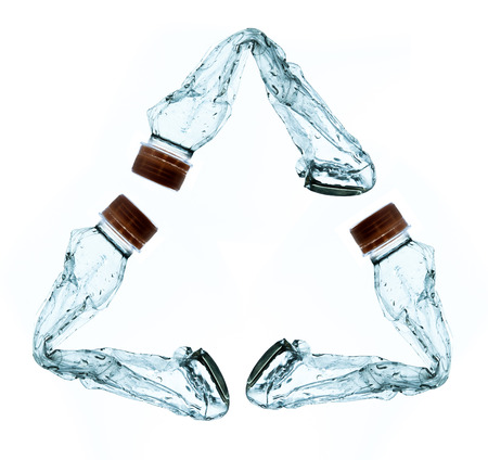 close up of an empty used plastic bottle on white backgroundの写真素材