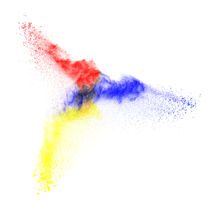 Launched colorful powder, isolated on white backgroundの写真素材