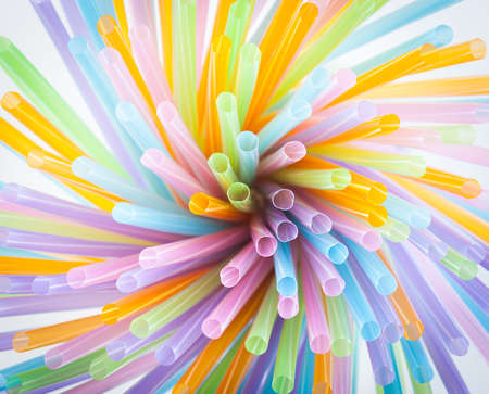 Colorful straws on a white backgroundの写真素材