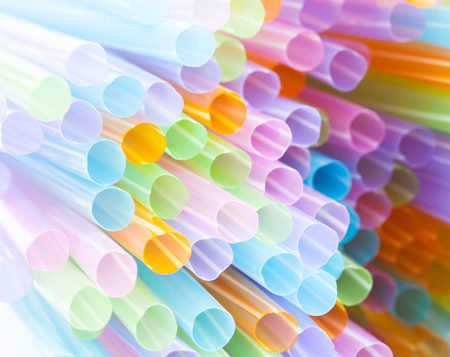 Colored Plastic Drinking Straws closeup, macroの写真素材