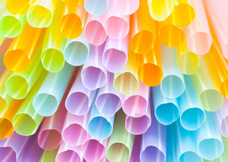 Colored Plastic Drinking Straws closeup, macroの写真素材