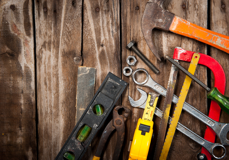 tool renovation on  woodの写真素材