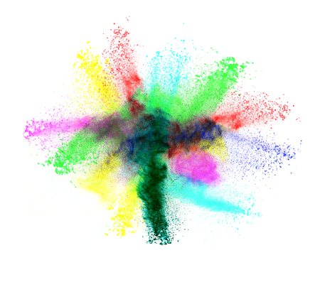 Launched colorful powder, isolated on white backgroundの写真素材