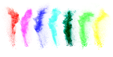 Launched colorful powder, isolated on white backgroundの写真素材