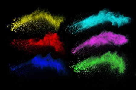 Launched colorful powder on black backgroundの写真素材