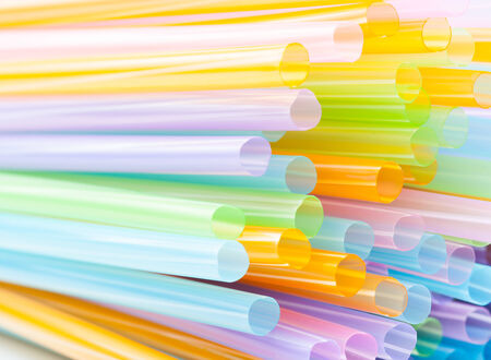 Colored Plastic Drinking Straws closeup, macroの写真素材