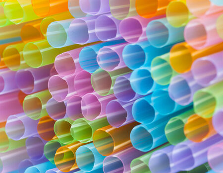 Colored Plastic Drinking Straws closeup, macroの写真素材