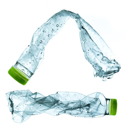 close up of an empty used plastic bottle on white backgroundの写真素材