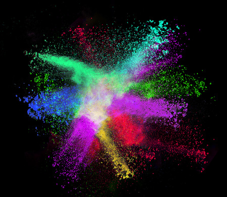 Launched colorful powder on black backgroundの写真素材