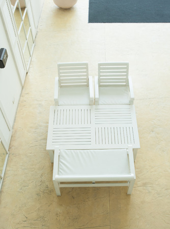 white chair and tableの写真素材