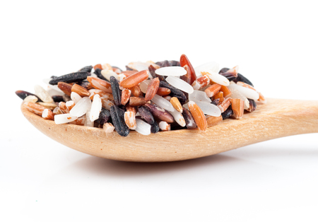rice mix in a wooden spoonの写真素材