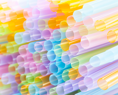 Colored Plastic Drinking Straws closeup, macroの写真素材