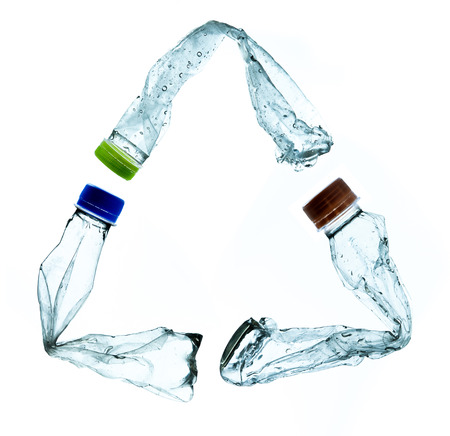 close up of an empty used plastic bottle on white backgroundの写真素材