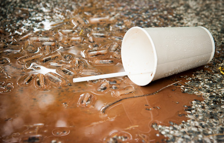 spilled ice coffee on Floorの写真素材
