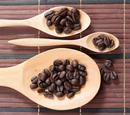Coffee bean with wooden spoonの写真素材