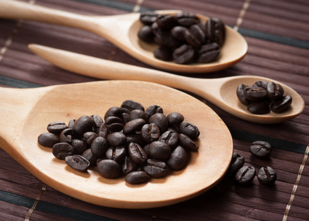 Coffee bean with wooden spoonの写真素材