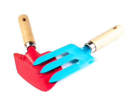 Gardening tools on white backgroundの写真素材