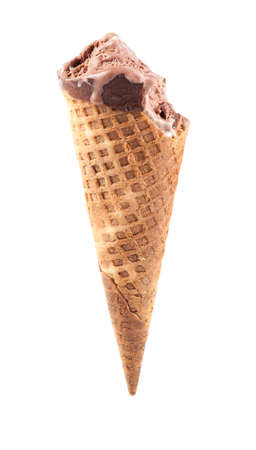 Cone filled with icecream an chocolate isolated over whiteの写真素材